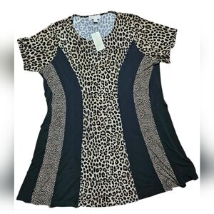 NWT Michael Kors Leopard Print Black Panels Dress 3X Women